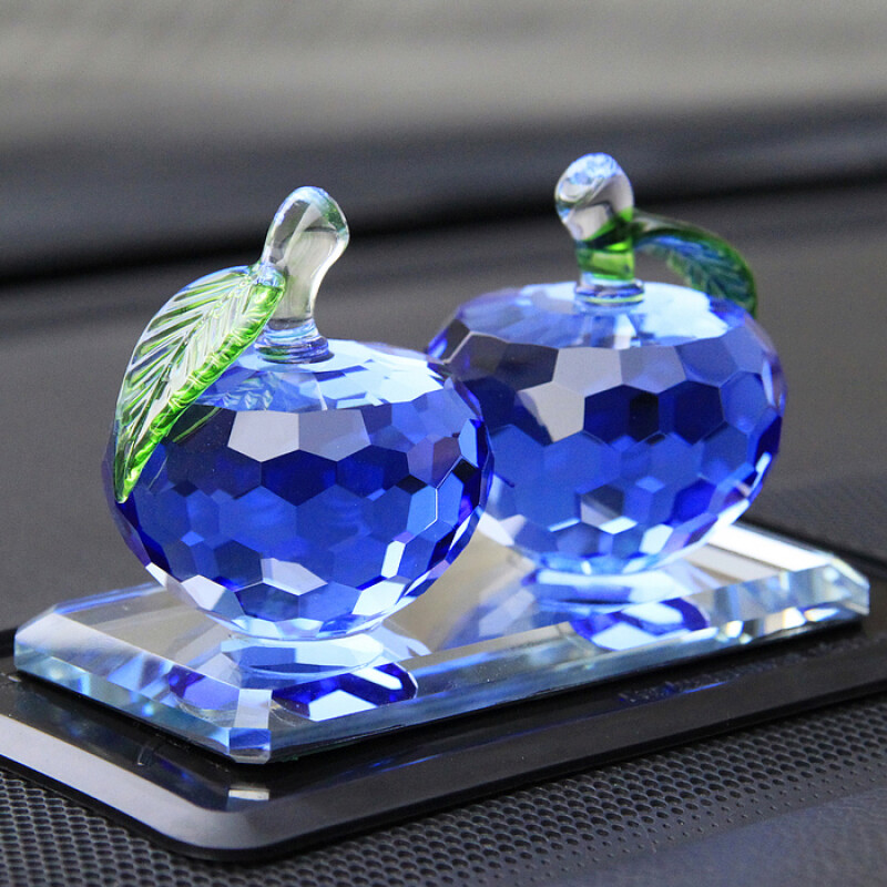 汽車擺件車內(nèi)創(chuàng)意可愛(ài)水晶蘋果保平安裝飾品車載車上用品車飾轎車 升級(jí)可加香水蘋果藍(lán)